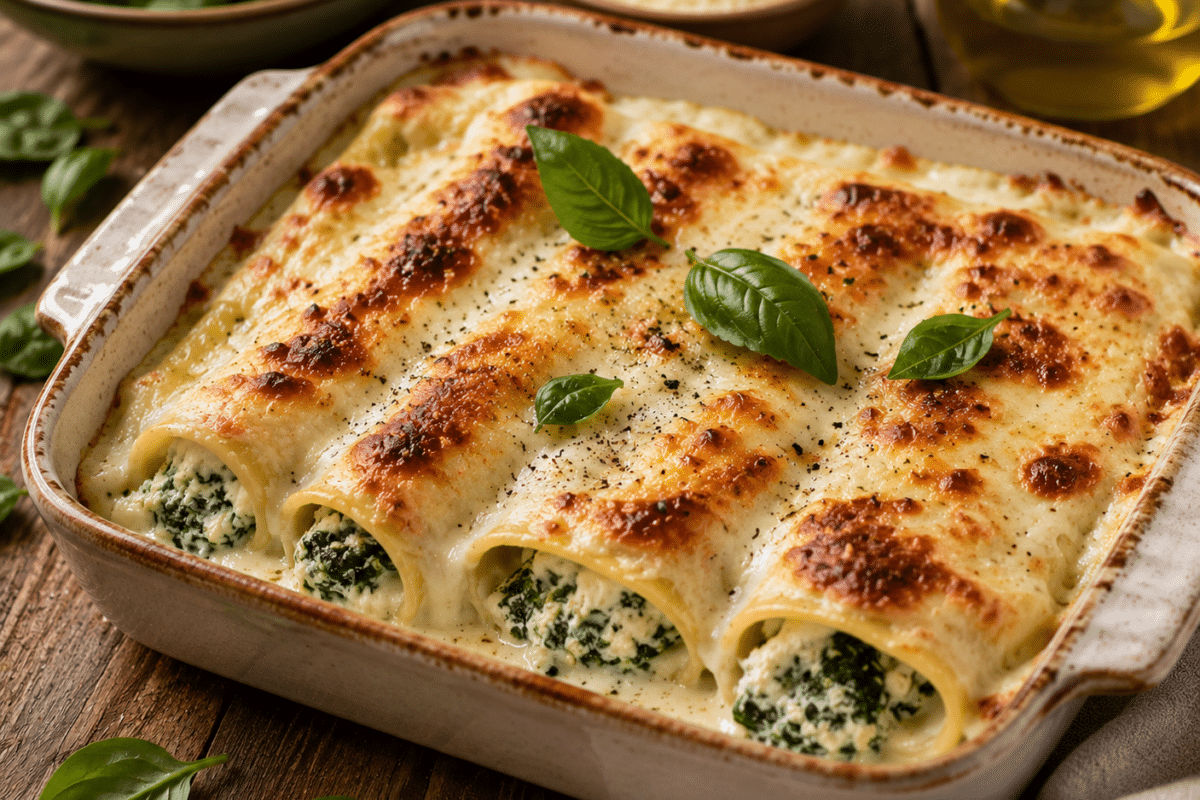 Cannelloni, ricotta & épinards, gratinés au four