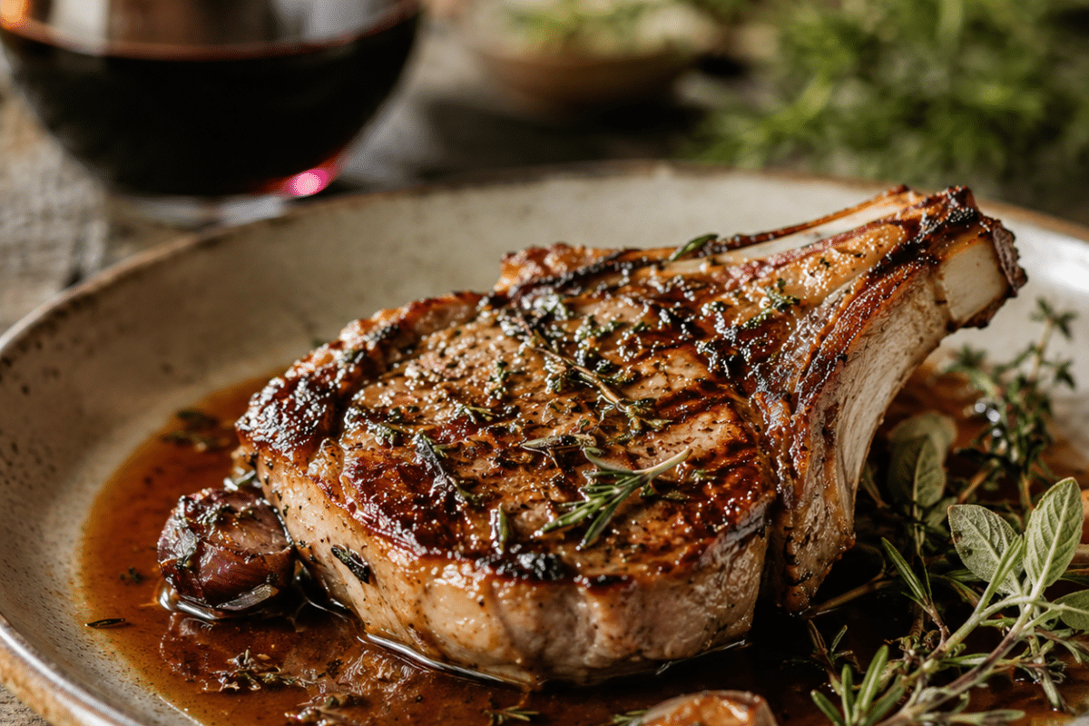 Côte de veau grillée, jus réduit aux herbes du maquis